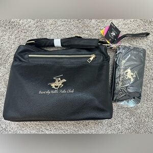 Beverly Hills Polo Club Black Bag & Wallet Set Pebbled leather look purse wallet